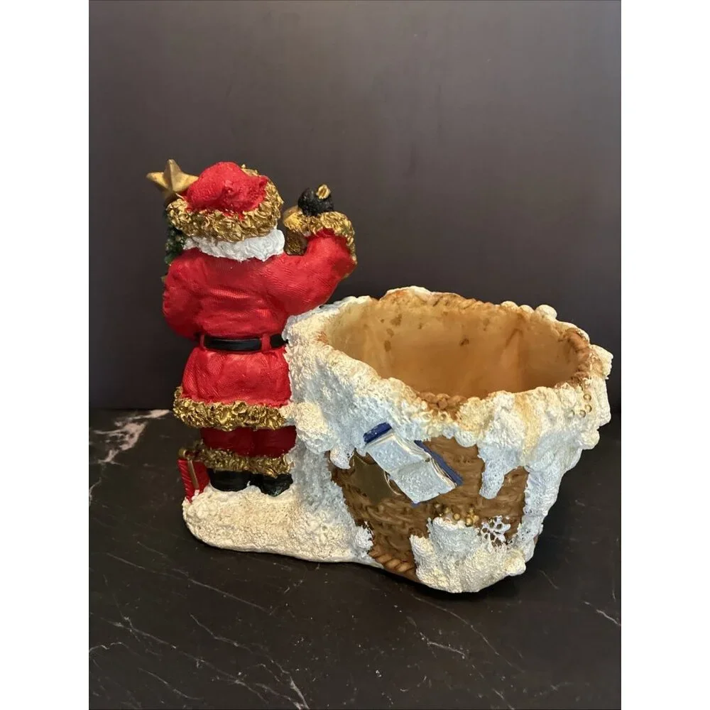 Vintage Santa Christmas Planter Basket Snow Village Holiday Decor Display
